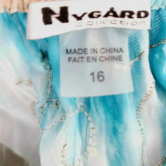 Nygard Off Shoulder  Blouse Sz 16 Blue White Gold Peasant Glamour - Picture 6 of 6